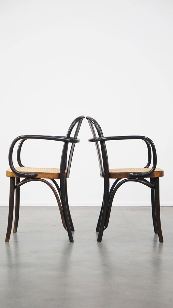 Lot de 4 chaises de salle à manger/bistro au design vintage en bois avec sièges tissés