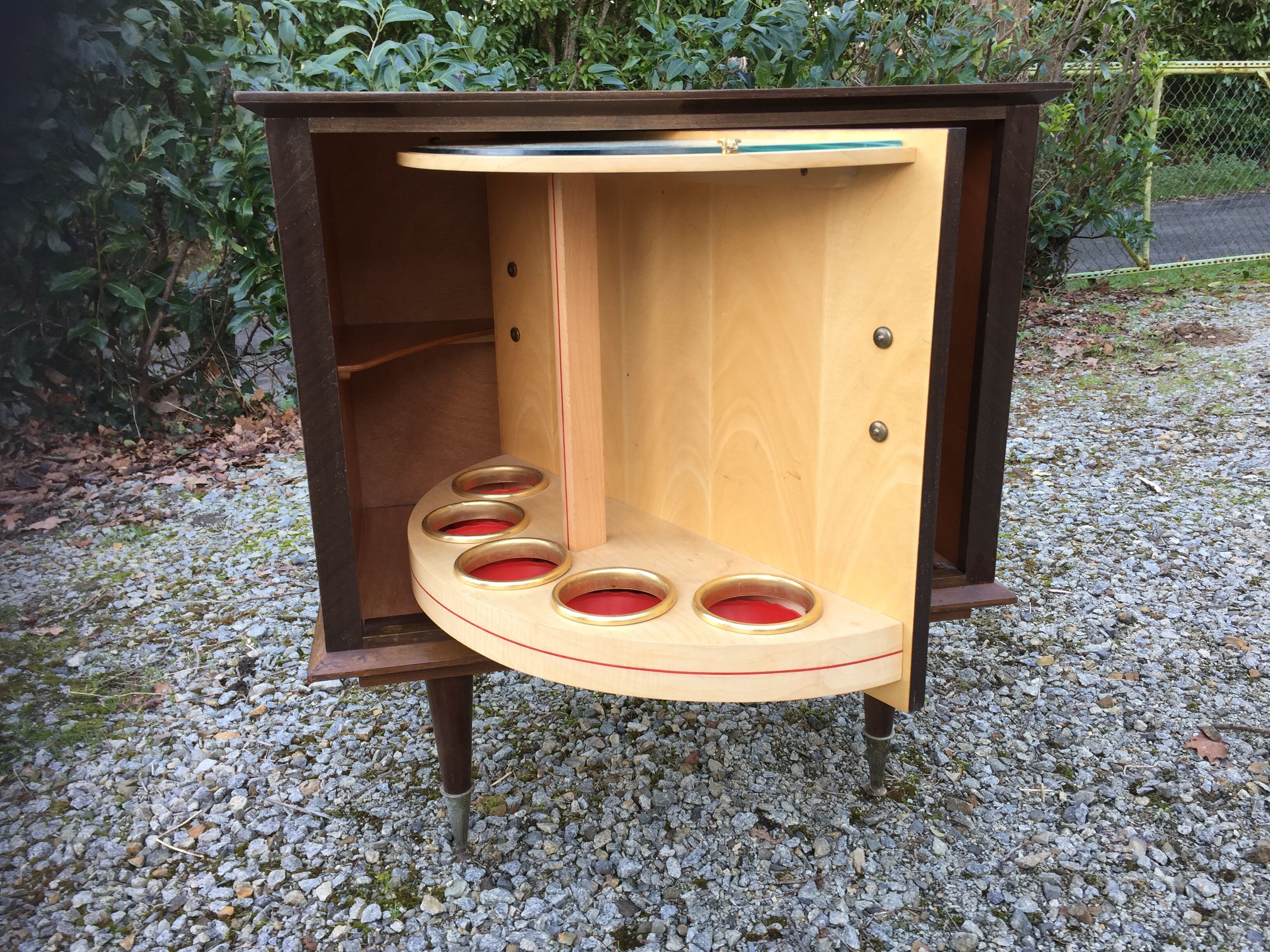 Vintage bar with swivel door in varnished mahogany
