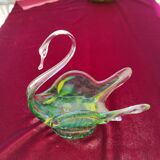 Vintage swan in mouth-blowing glass color green