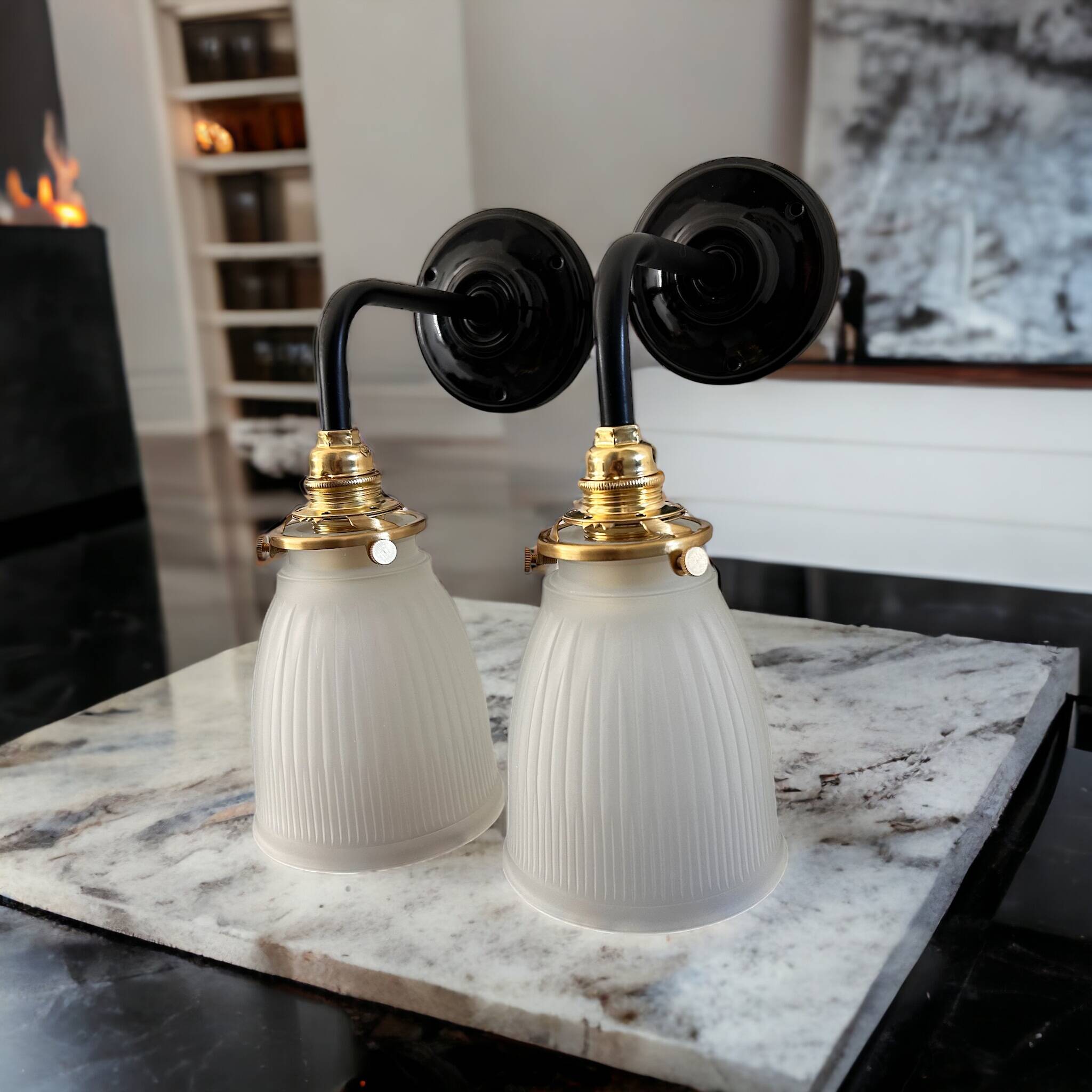 Pair of glass and ceramic wall lights
