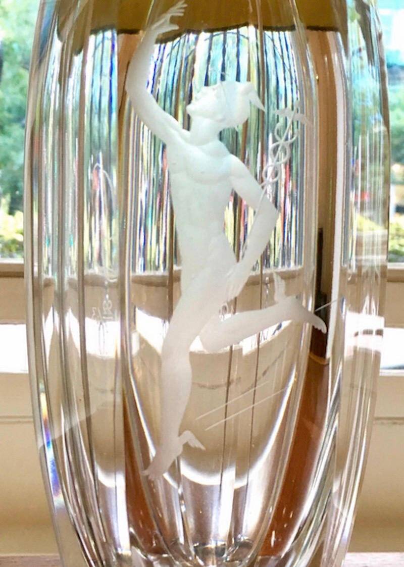 Elis Bergh for Kosta Sweden engraved crystal table lamp