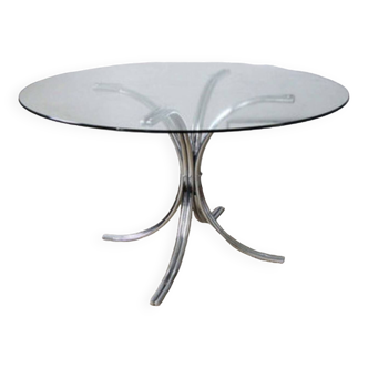 Glass and chrome metal dining table