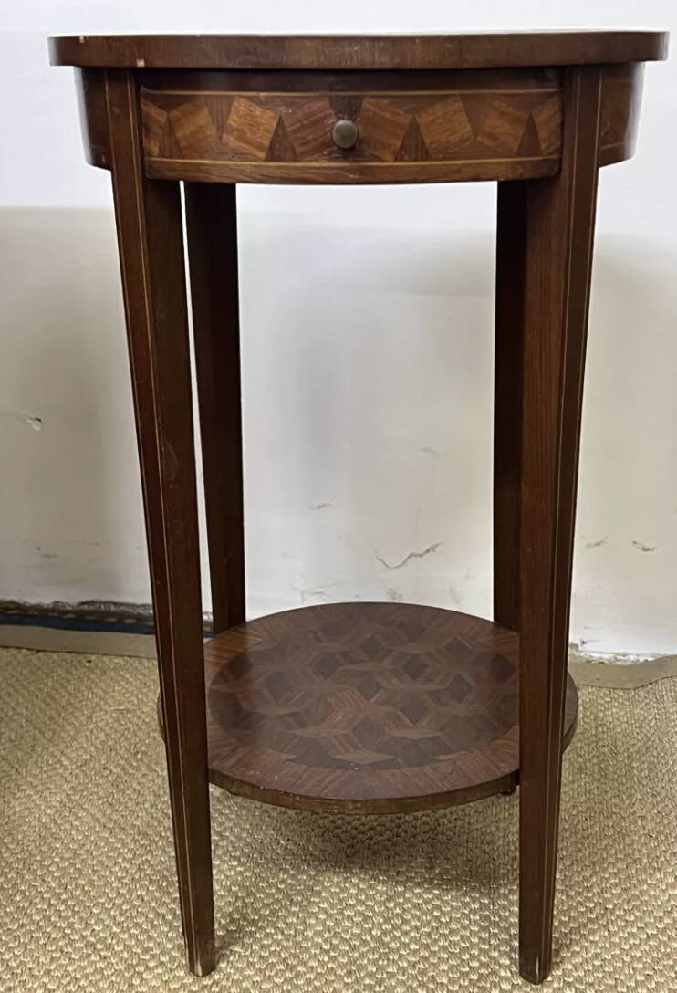 Round pedestal table / side table in wood marquetry