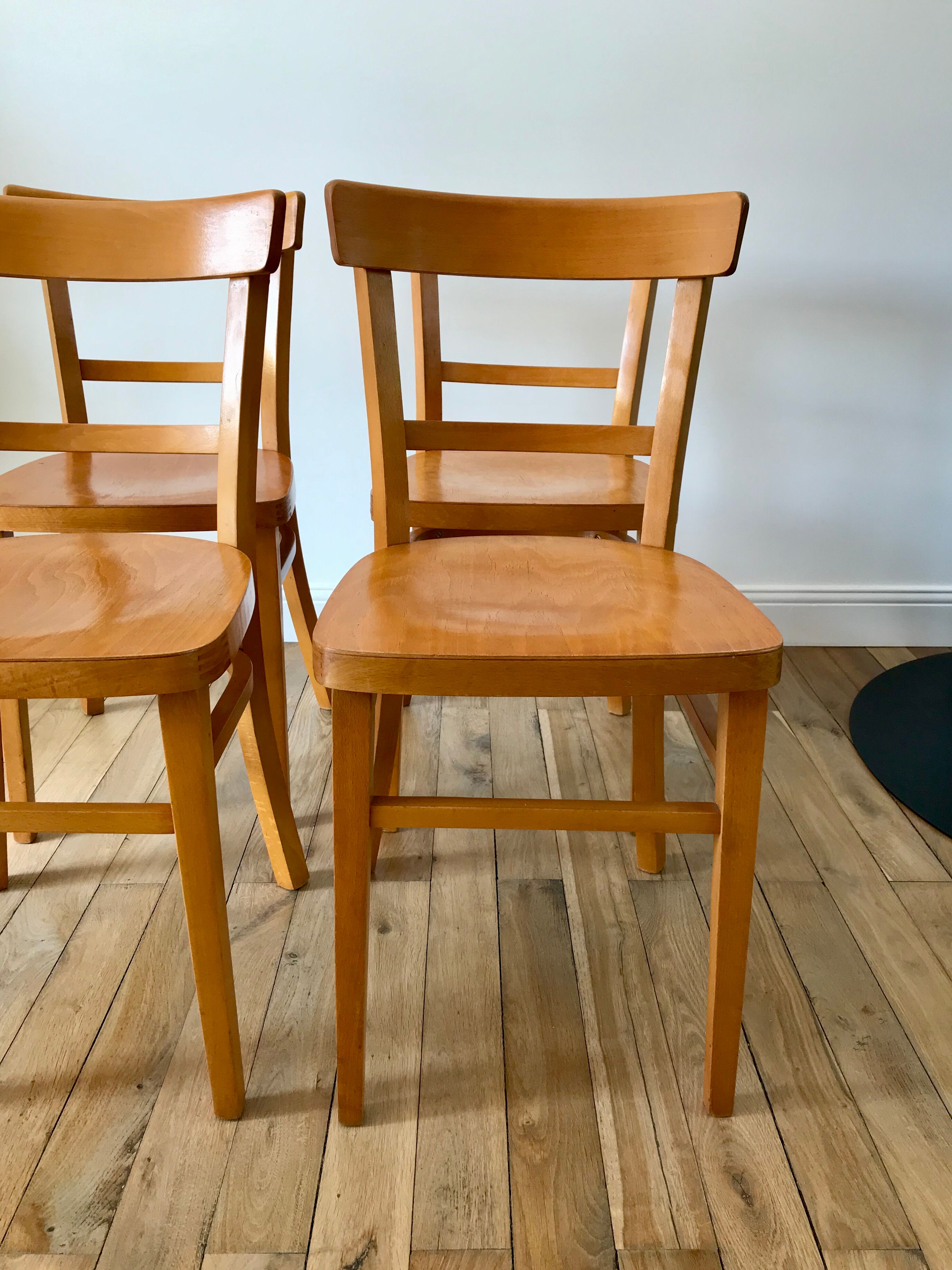 set of 4 Thonet bistro chairs in curved wood honey Mid-Century 50s