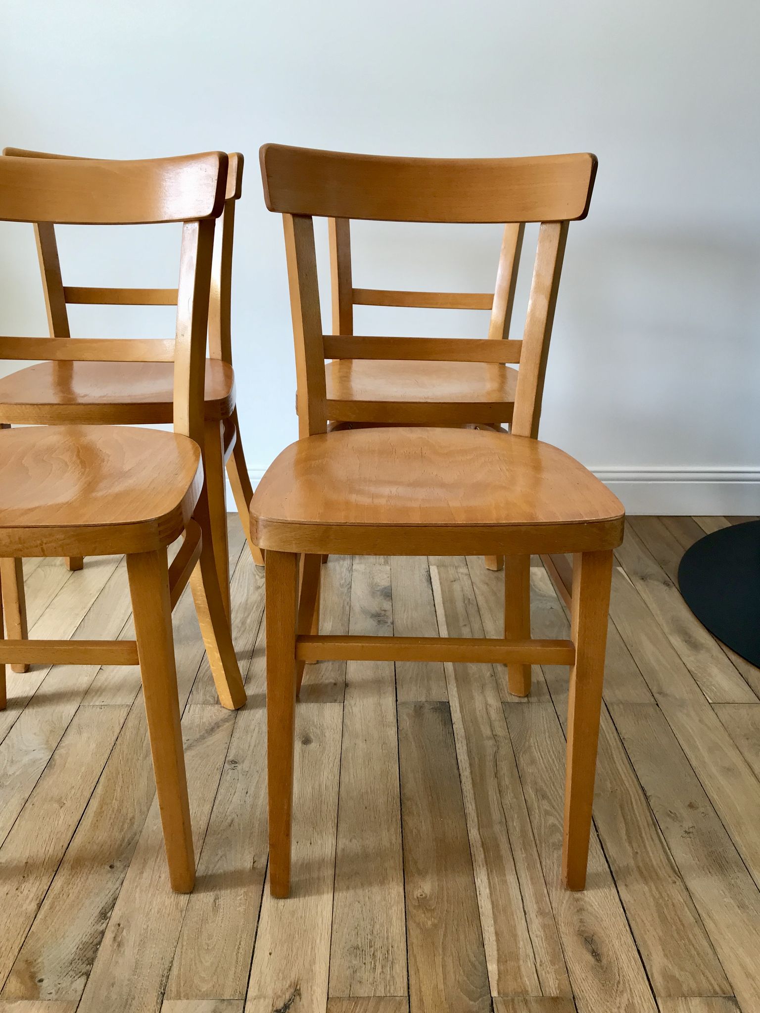 set of 4 Thonet bistro chairs in curved wood honey Mid-Century 50s