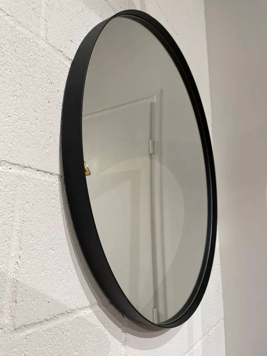 XL round mirror 91cm with black metal frame