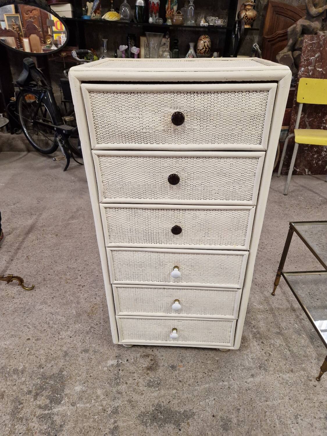 Wicker cabinet with 6 drawers