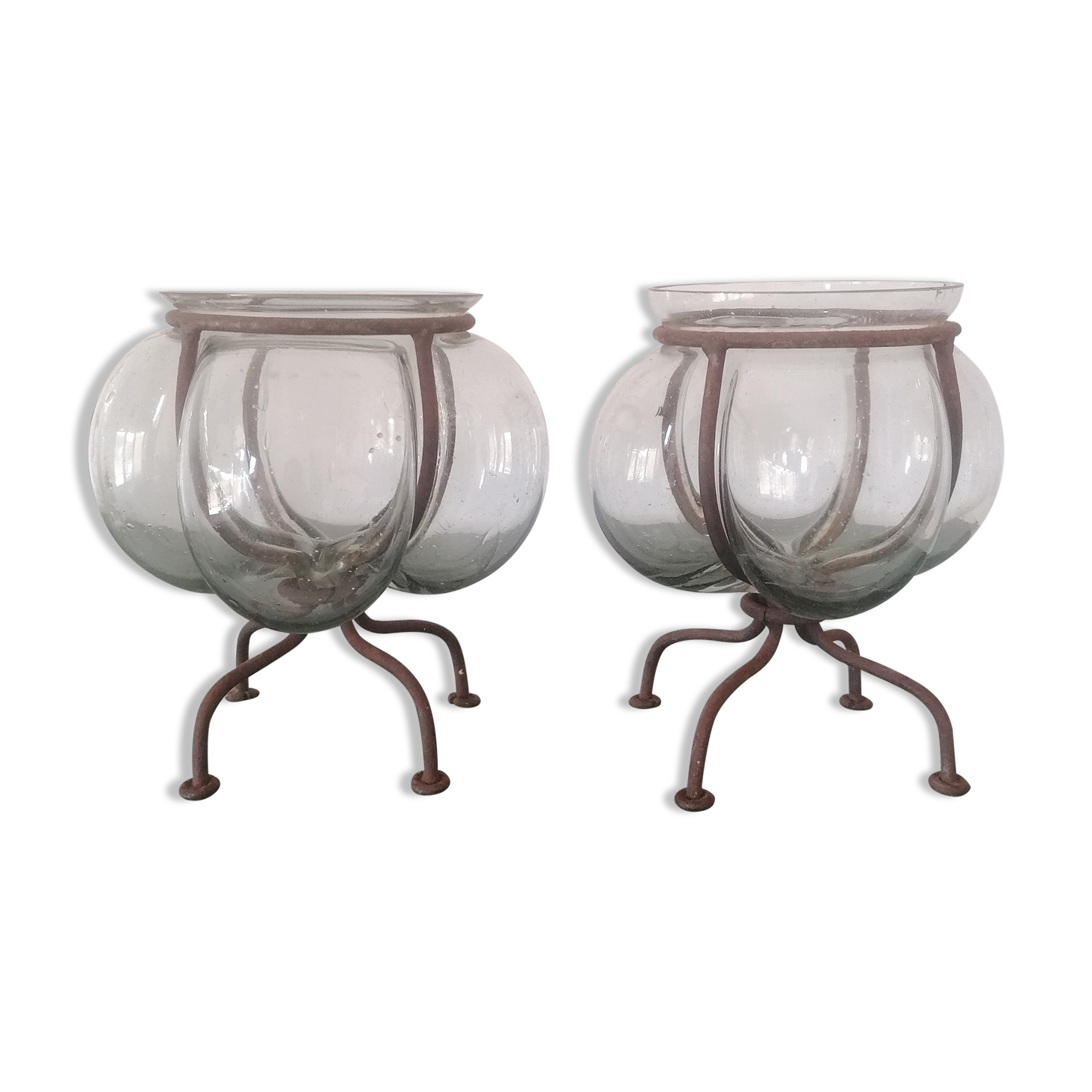 Vases / photophores ''Venetian'' Blown glass inking wrought iron - 1940s