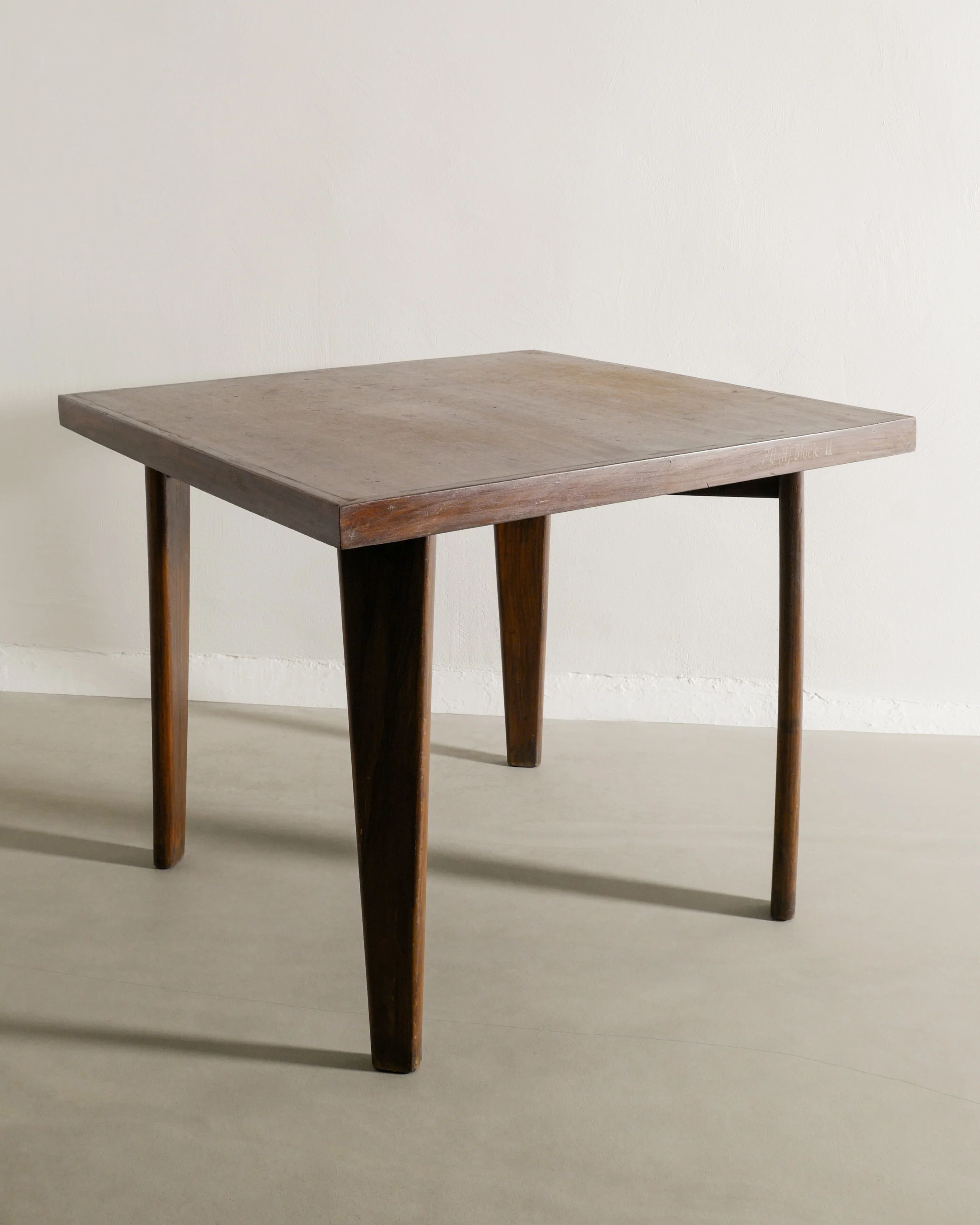 French Mid Century Wooden Squared Dining Table by Pierre Jeanneret, 1950s