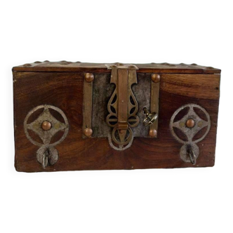 Old wooden box with key