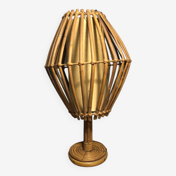 Louis Sognot Style Bamboo Rattan Lamp Vintage Circa 1950
