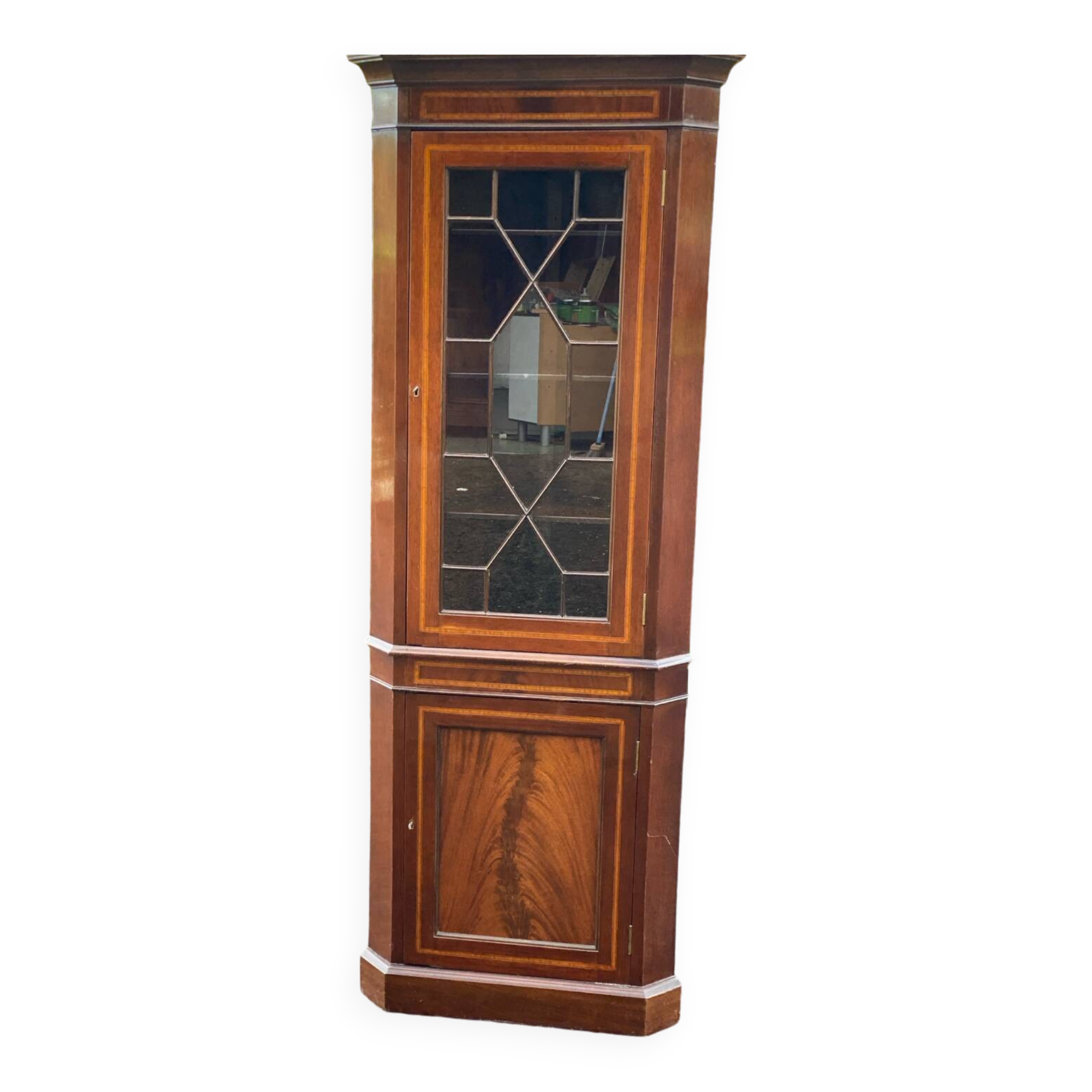 Victorian corner cabinet in solid wood and marquetry