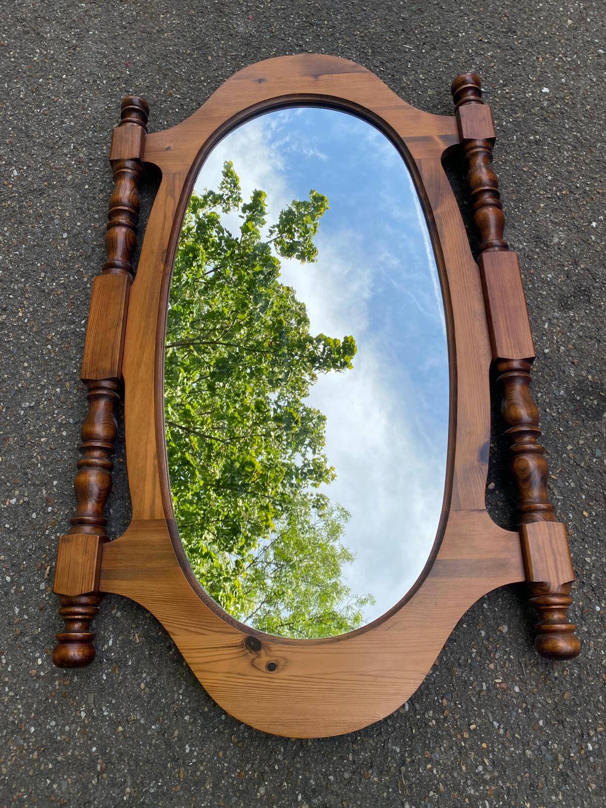 Vintage oval mirror in solid wood 1960 120x70