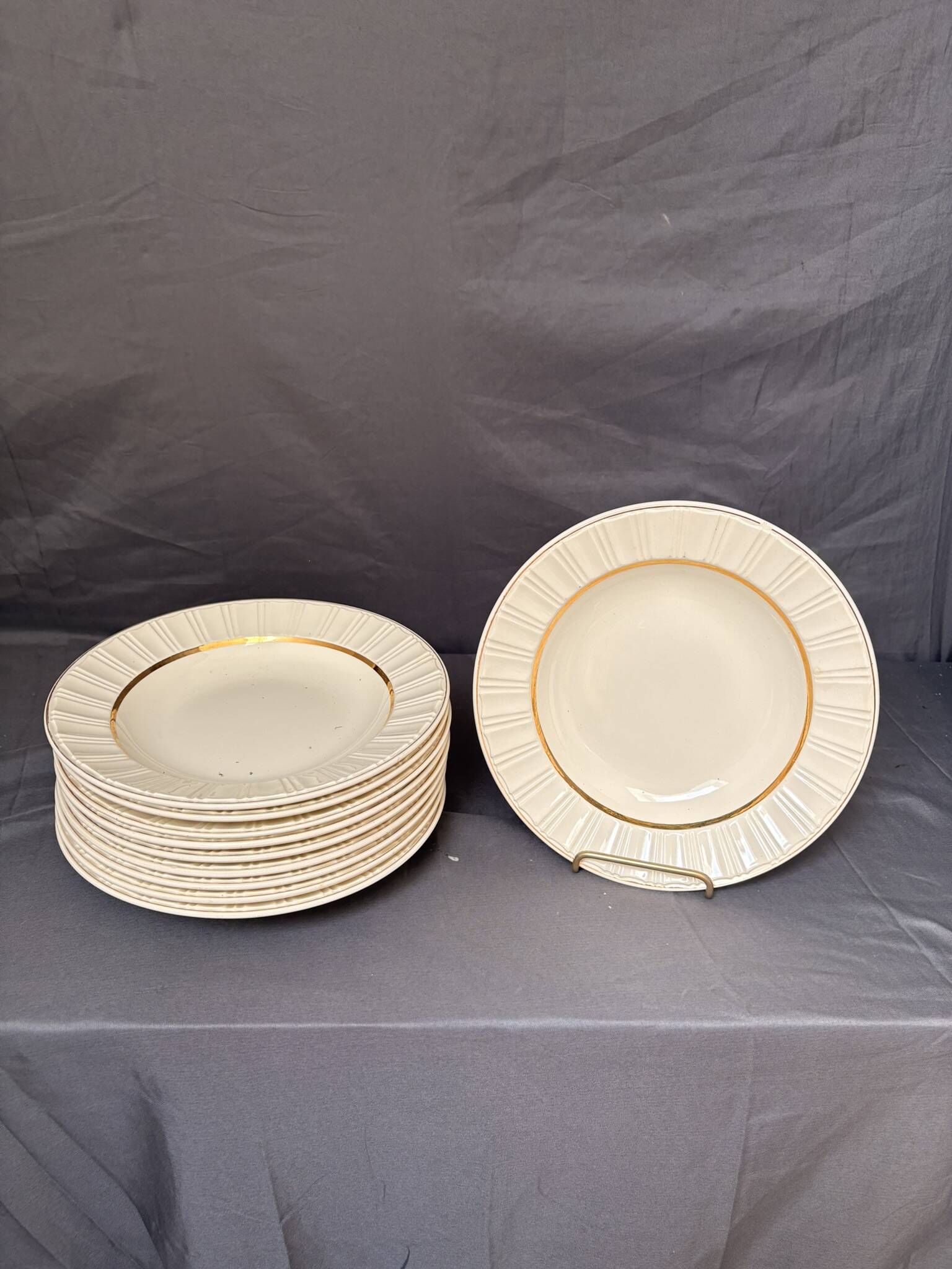 Ancien 10x Assiette Creuse Villeroy Boch Beige Doré Mettlach France Saar Ec