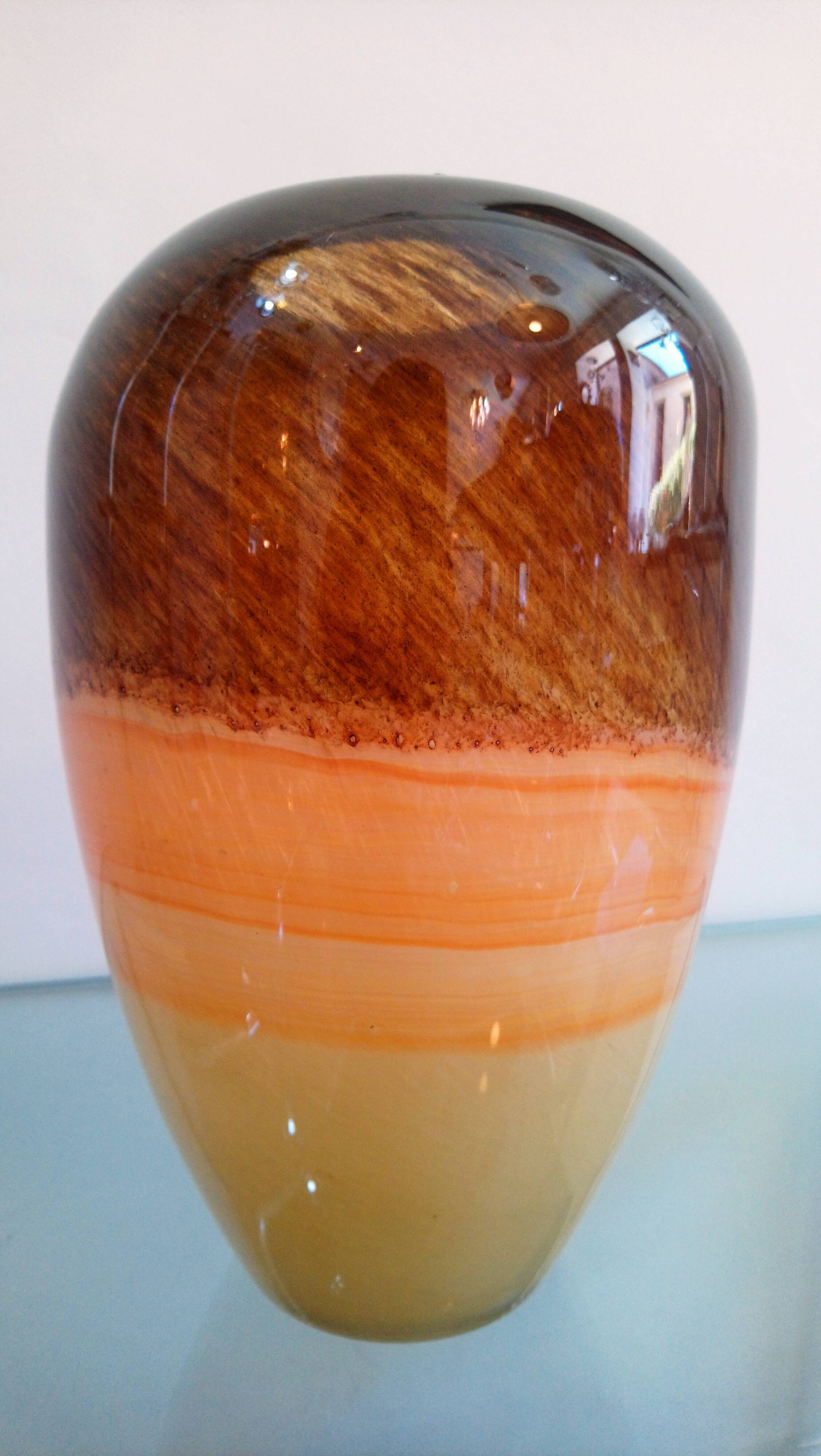 Glass vase blown Italy 70s