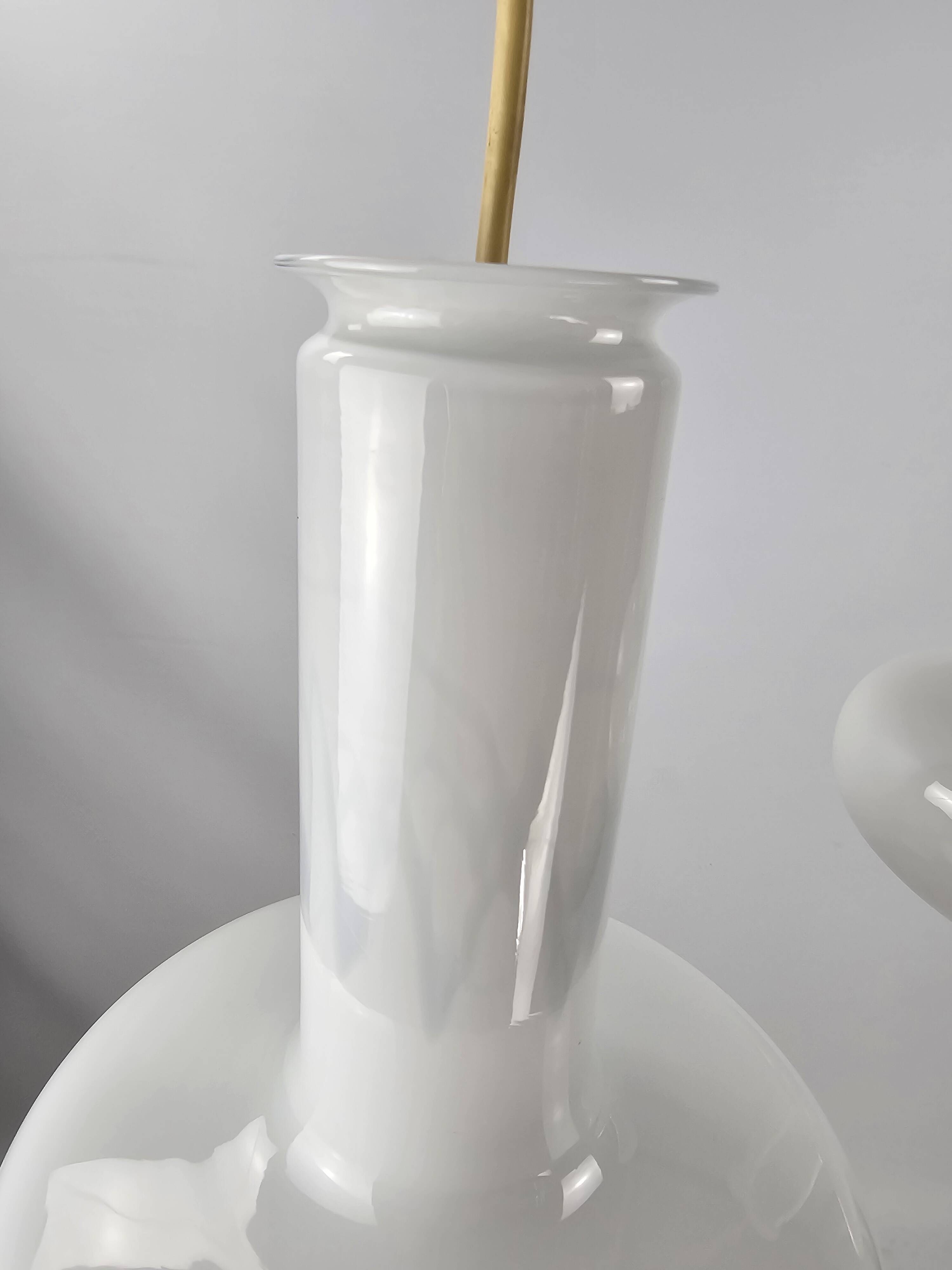 Pair of vintage Danish "Blues" opal glass pendant lamps by Sidse Werner for Holmegaaard, 1980s