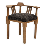 1950s, Danish design, reupholstered armchair, New Zealand sheepskin, oak wood.