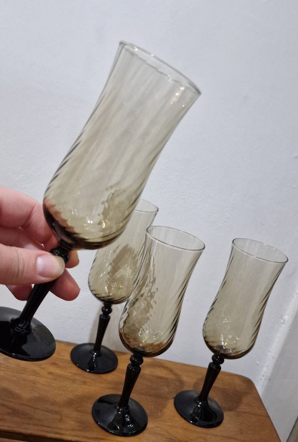 4 twisted smoked crystal glasses