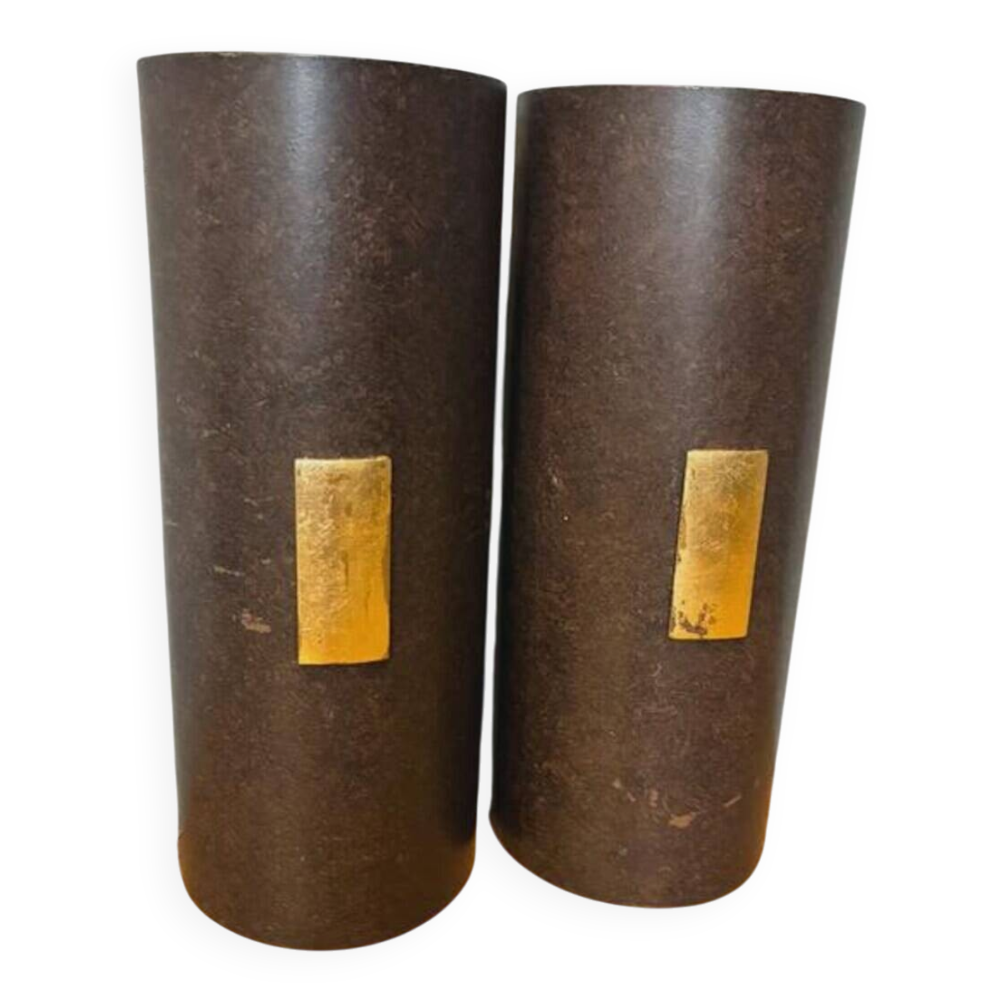 Pair of Menzel Leuchten cylindrical wall lights, brass details, 1990s