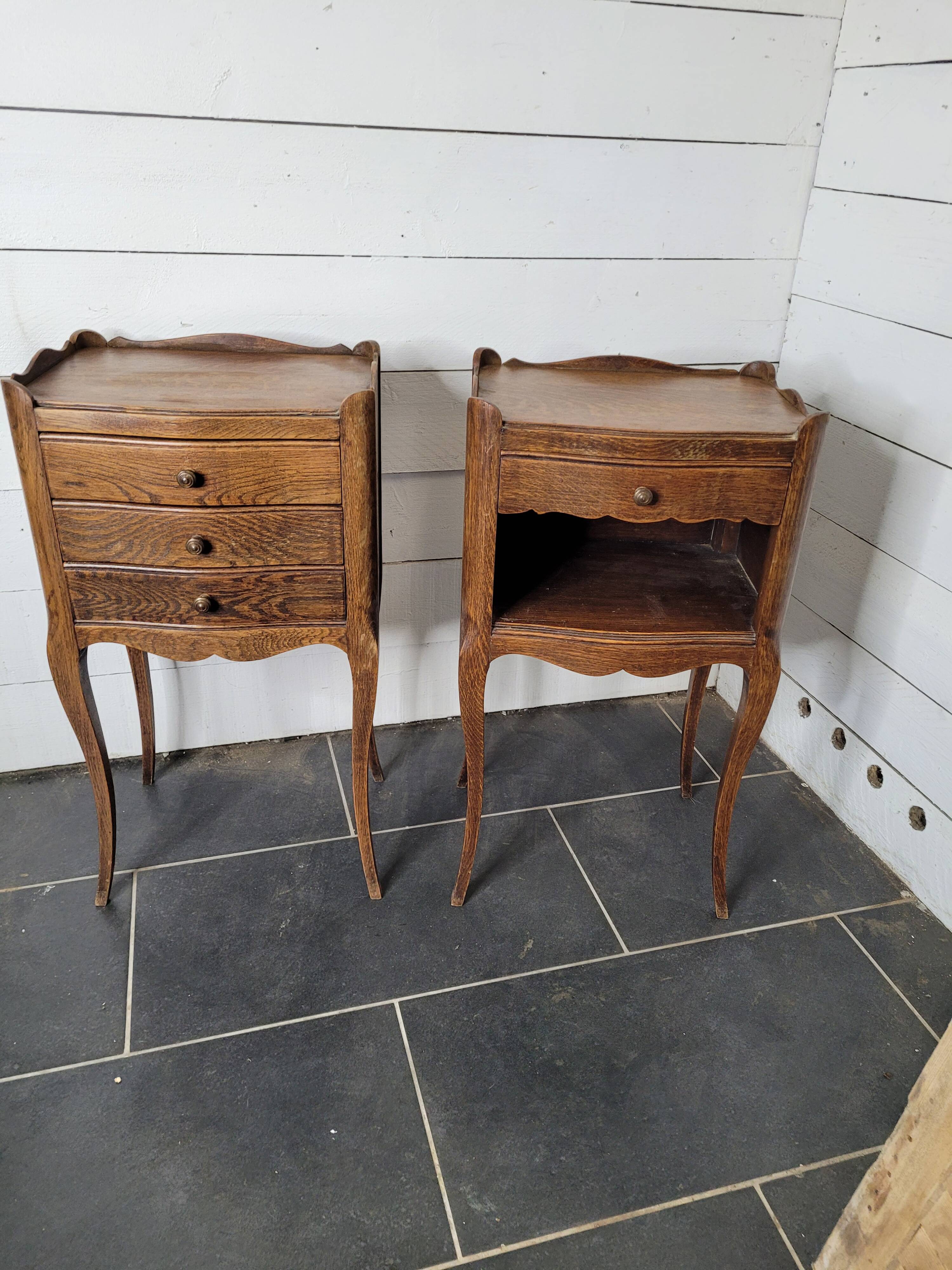 Pair of Louis XV style oak bedside tables
