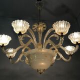 Murano glass chandelier circa 1940 with 8 arms of light