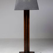 Amsterdam School floor lamp in partially ebonised cherry with a black linen shade.