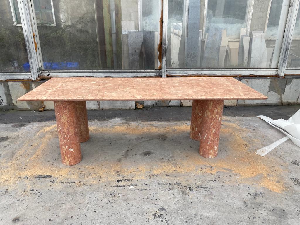 Large rectangle stone dining table in red/pink Portuguese Travertine