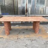 Large rectangle stone dining table in red/pink Portuguese Travertine