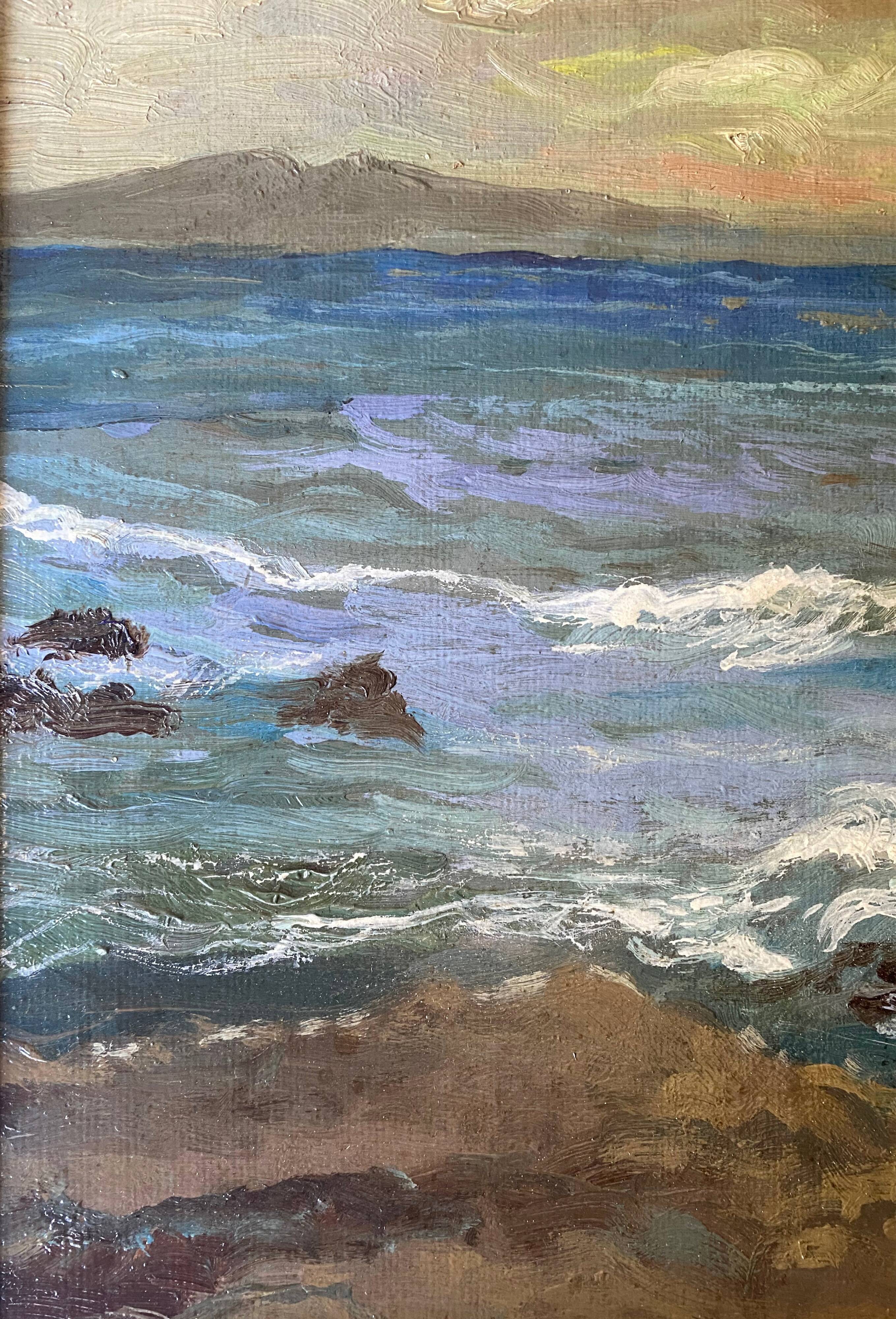 Painting Landscape Marine 1938 HST signed Grandmontagne + Orientalist frame