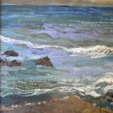 Painting Landscape Marine 1938 HST signed Grandmontagne + Orientalist frame