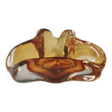 Murano ashtray/pocket tray free organic floral shape. amber tones. dim 17 x 14 cm