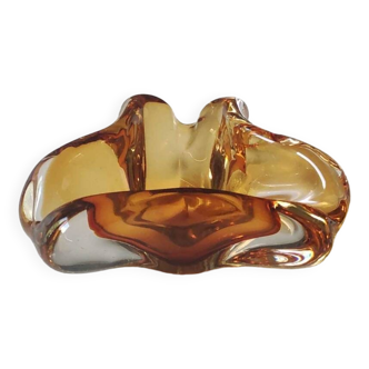 Vide poche/Cendrier Murano. Forme florale organique libre. Tons ambrés. Dim 17 x 14 cm
