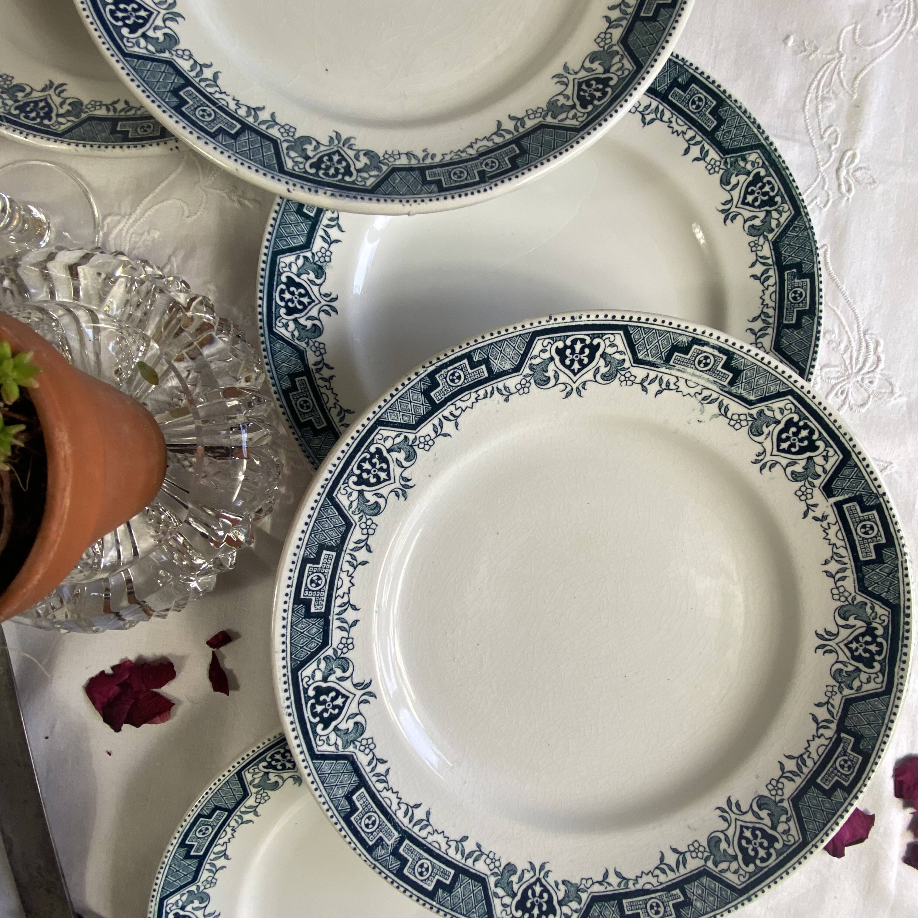 6 ironstone flat plates, antique earthenware from Saint Amand and Hamage