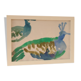 Two peacocks on pa