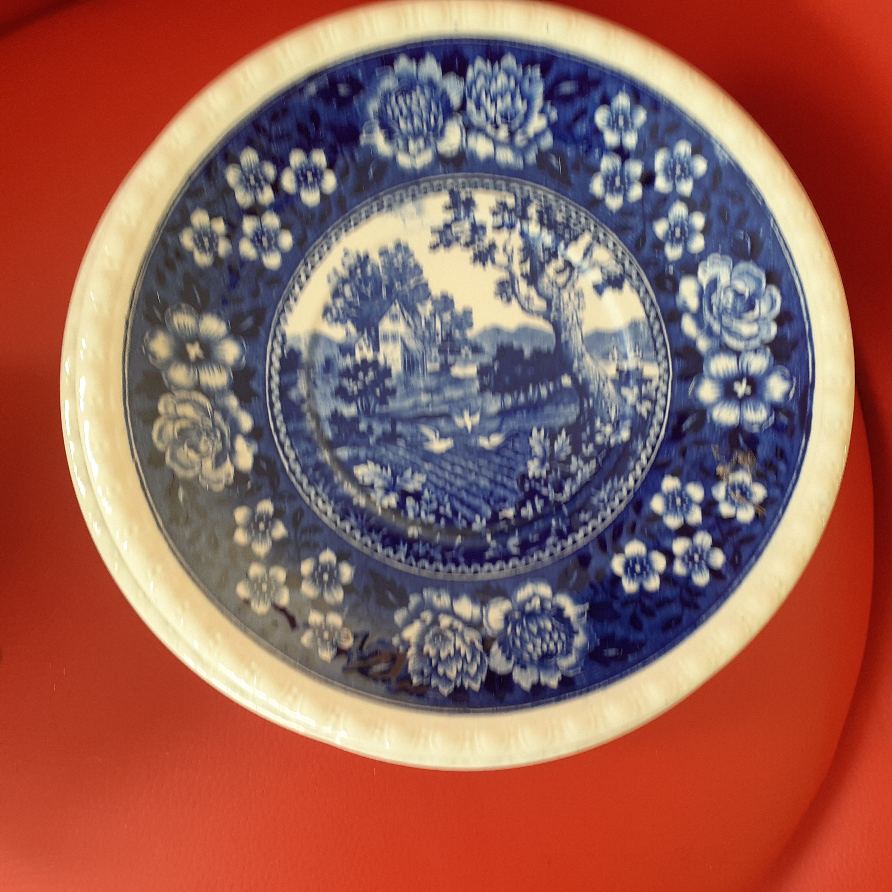 Set of 4 blue cups with saucers