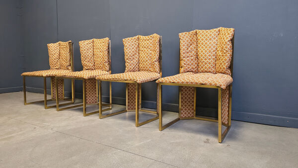 Ensemble de 4 chaises de salle à manger en laiton et osier de Romeo Rega pour Mario Sabot, années 1970.