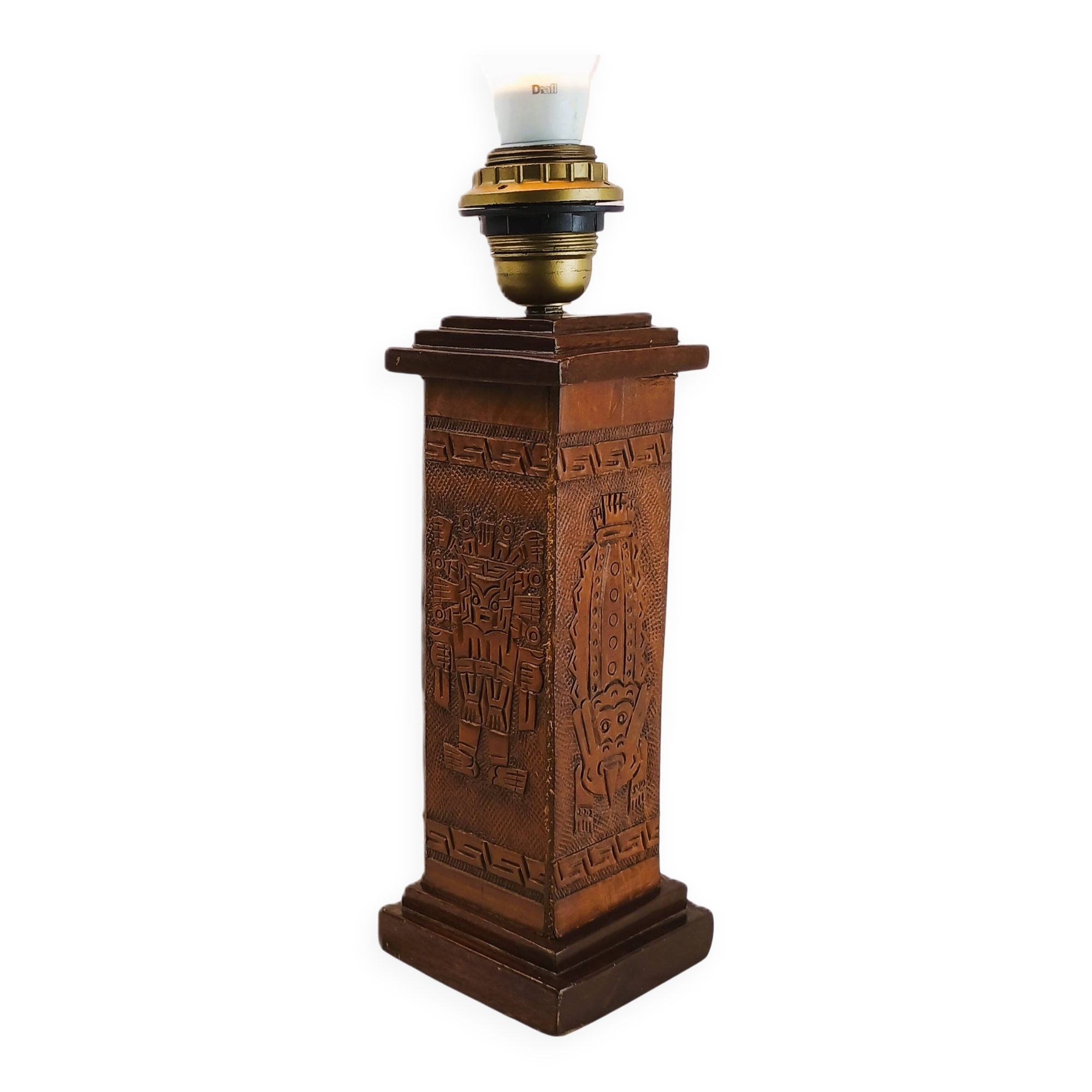 Angel L. Pazmino leather totem lamp 1960 Aztec patterns Style Furniture