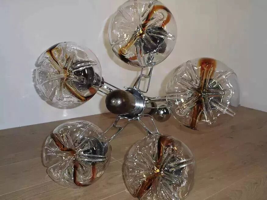 Murano glass chandelier in wood and chrome for Mazzega 60/70