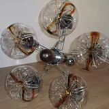 Murano glass chandelier in wood and chrome for Mazzega 60/70