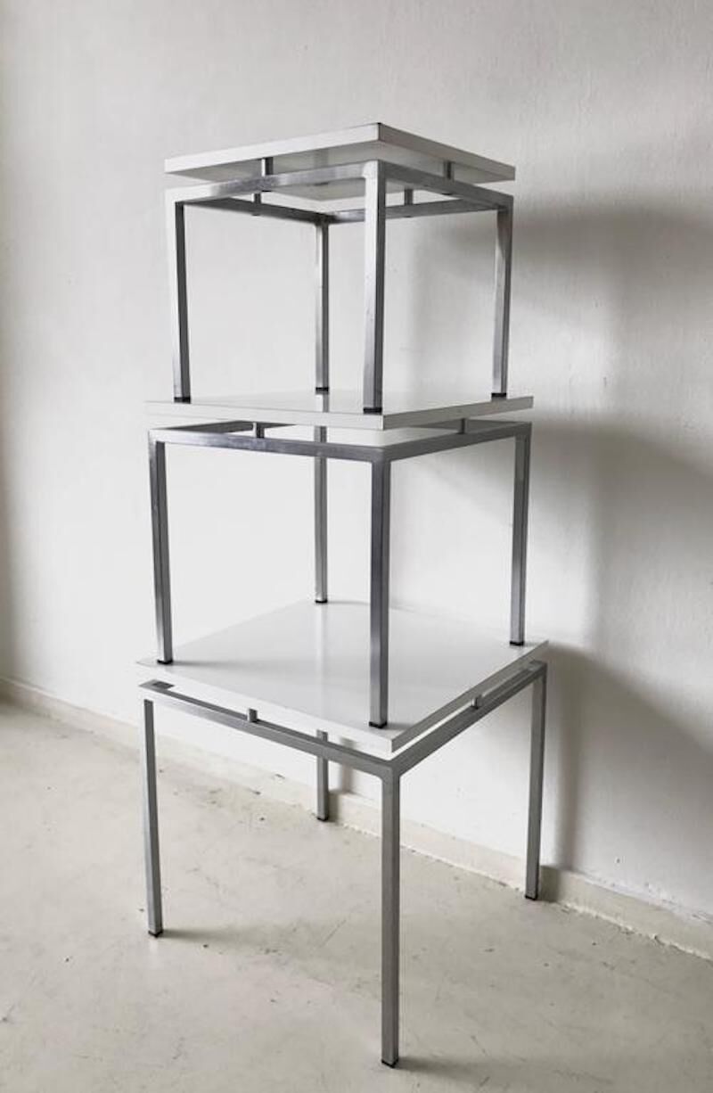 White mid-century modern nesting tables, modernist design, 1960s