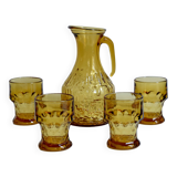 Vintage Amber Glass Orangeade Set - 1 Carafe + 4 Glasses - Made in Italy