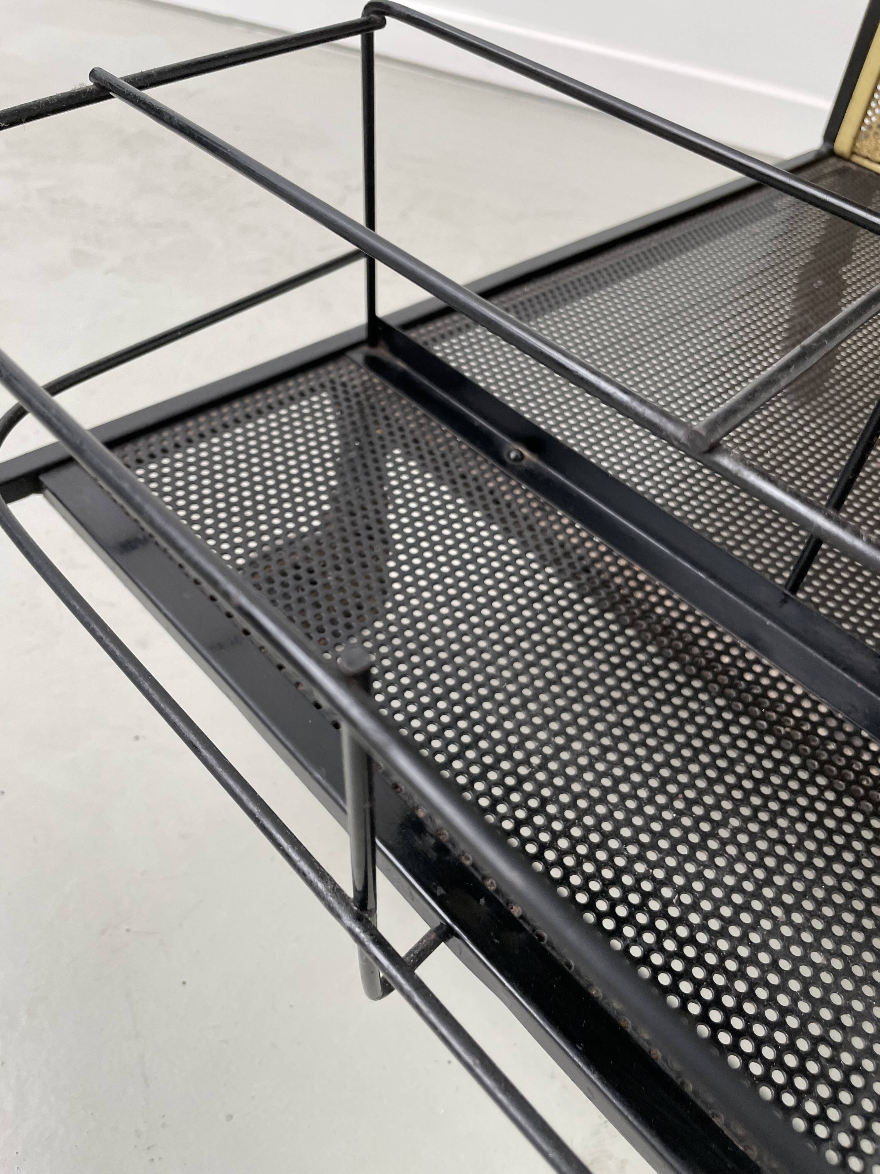 Perforated metal serving trolley in the Mathieu Matégot style