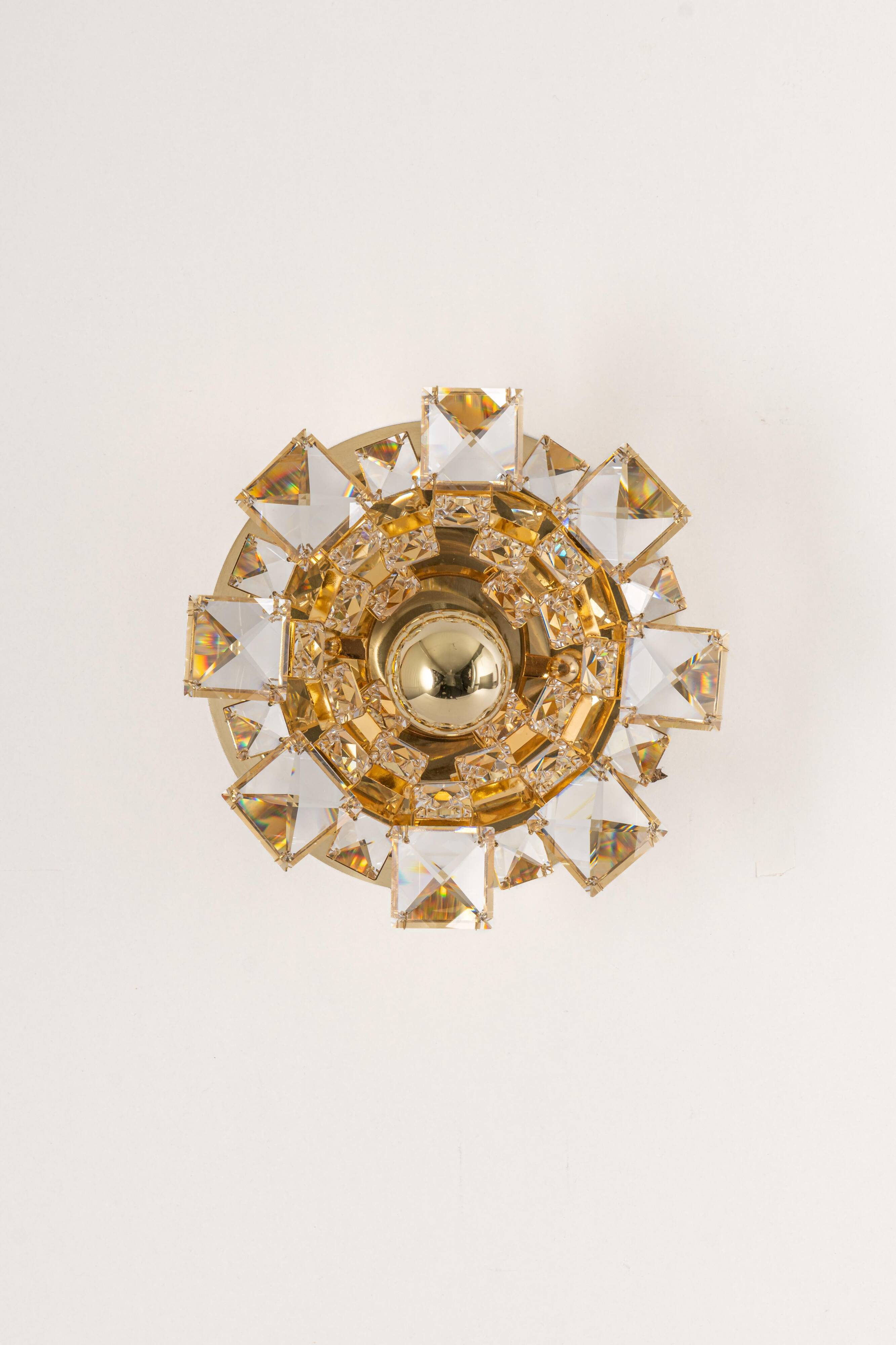 Pair of wall sconces in gilded crystal by Palwa, Germany, 1960s.