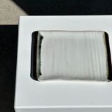 Trio of small rectangular serving dishes white and black Indonesian ceramic 21x16
