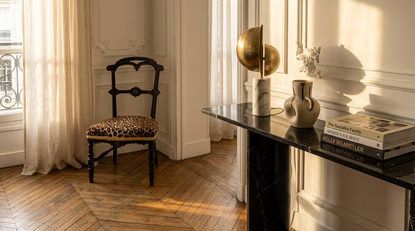 Napoleon III chair reinterpreted – Leopard seat & patinated black wood
