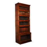 Library says stacking bookcase in oak with 6 elements and a projection.