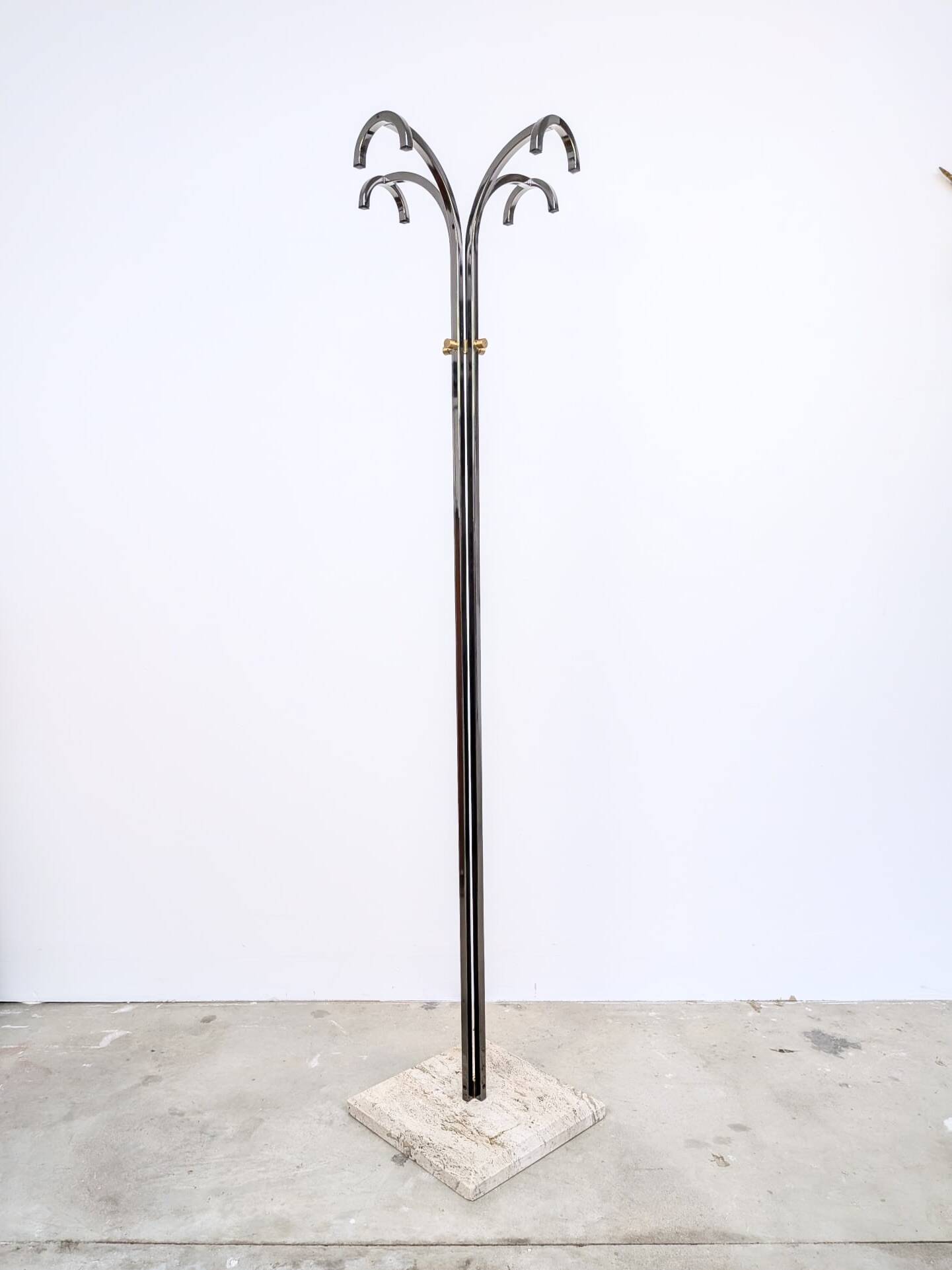 Italian design coat rack (H170) – travertine base & gunmetal chrome