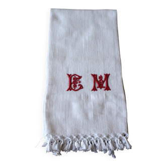 White honeycomb towel with EM monograms