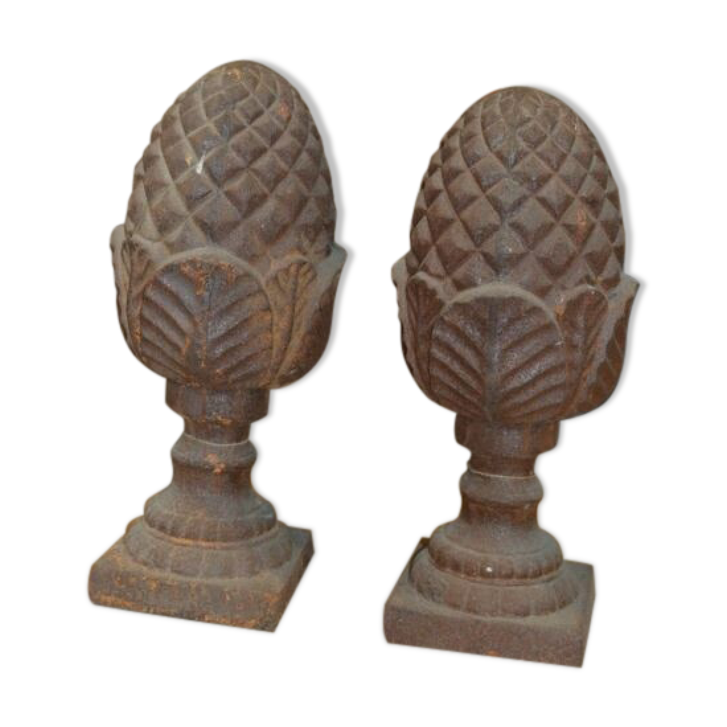 Cast iron pine cones pilaster tops
