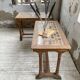 Set of two bistro tables in walnut and tiling from 1890.